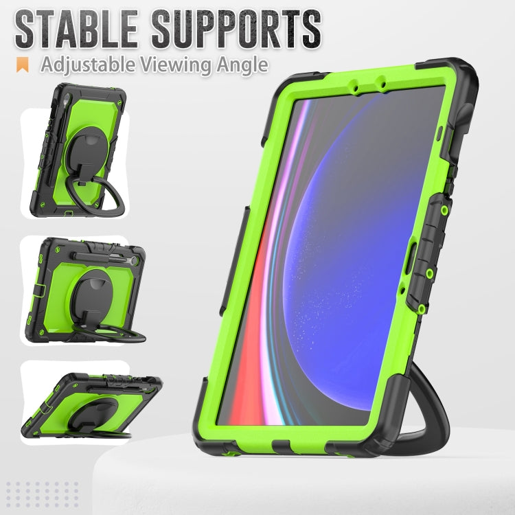 For Samsung Galaxy Tab S9 D Type Silicone Hybrid PC Tablet Case with Handle Holder(Yellow Green PC)