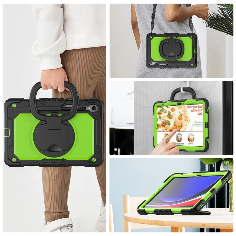For Samsung Galaxy Tab S9 D Type Silicone Hybrid PC Tablet Case with Handle Holder(Yellow Green PC)