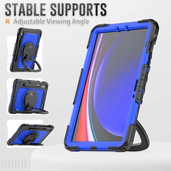 For Samsung Galaxy Tab S9 D Type Silicone Hybrid PC Tablet Case with Handle Holder(Blue PC)