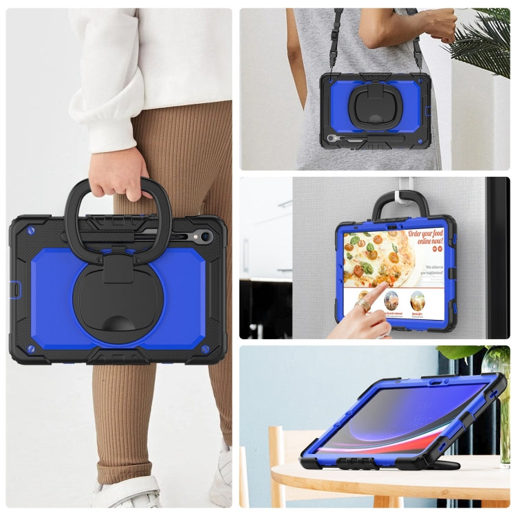 For Samsung Galaxy Tab S9 D Type Silicone Hybrid PC Tablet Case with Handle Holder(Blue PC)