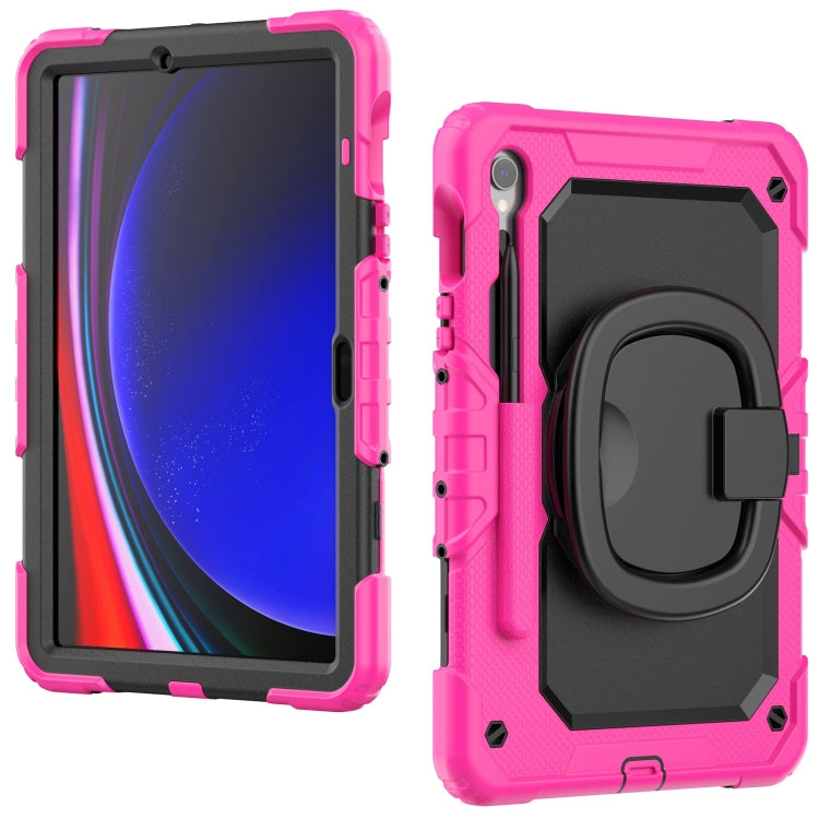 For Samsung Galaxy Tab S9 D Type Silicone Hybrid PC Tablet Case with Handle Holder(Rose Red)