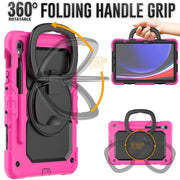 For Samsung Galaxy Tab S9 D Type Silicone Hybrid PC Tablet Case with Handle Holder(Rose Red)