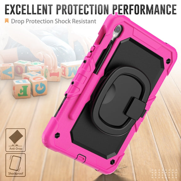 For Samsung Galaxy Tab S9 D Type Silicone Hybrid PC Tablet Case with Handle Holder(Rose Red)