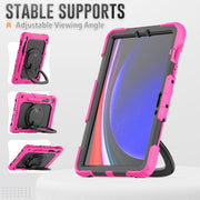 For Samsung Galaxy Tab S9 D Type Silicone Hybrid PC Tablet Case with Handle Holder(Rose Red)