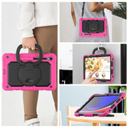 For Samsung Galaxy Tab S9 D Type Silicone Hybrid PC Tablet Case with Handle Holder(Rose Red)