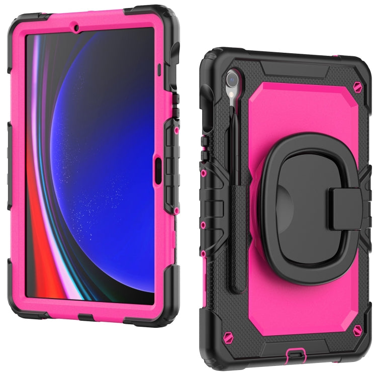 For Samsung Galaxy Tab S9 D Type Silicone Hybrid PC Tablet Case with Handle Holder(Rose Red PC)