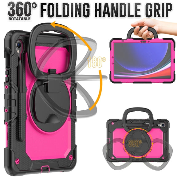 For Samsung Galaxy Tab S9 D Type Silicone Hybrid PC Tablet Case with Handle Holder(Rose Red PC)
