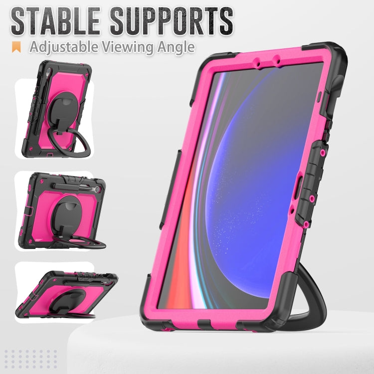 For Samsung Galaxy Tab S9 D Type Silicone Hybrid PC Tablet Case with Handle Holder(Rose Red PC)