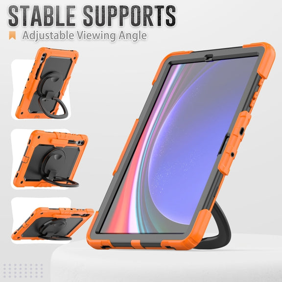For Samsung Galaxy Tab S9+ / S10+ D Type Silicone Hybrid PC Tablet Case with Handle Holder(Orange)