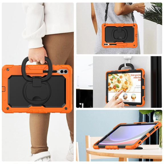 For Samsung Galaxy Tab S9+ / S10+ D Type Silicone Hybrid PC Tablet Case with Handle Holder(Orange)