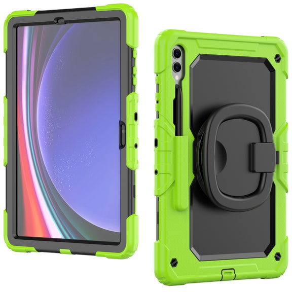 For Samsung Galaxy Tab S9+ / S10+ D Type Silicone Hybrid PC Tablet Case with Handle Holder(Yellow Green)