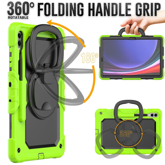 For Samsung Galaxy Tab S9+ / S10+ D Type Silicone Hybrid PC Tablet Case with Handle Holder(Yellow Green)