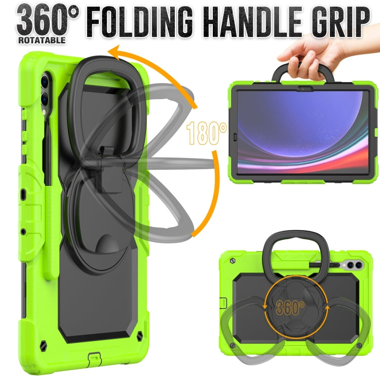 For Samsung Galaxy Tab S9+ / S10+ D Type Silicone Hybrid PC Tablet Case with Handle Holder(Yellow Green)