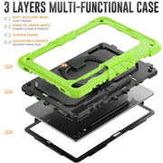 For Samsung Galaxy Tab S9+ / S10+ D Type Silicone Hybrid PC Tablet Case with Handle Holder(Yellow Green)