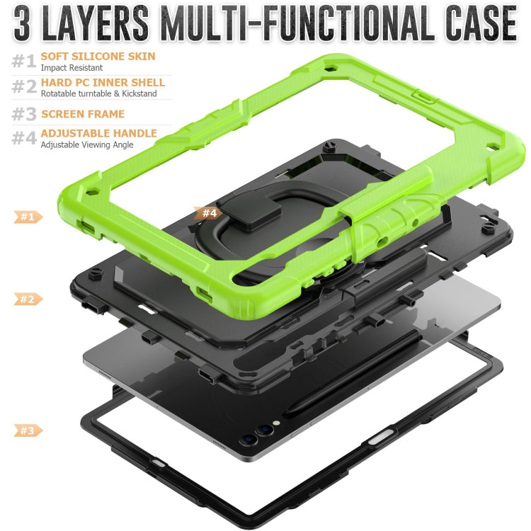 For Samsung Galaxy Tab S9+ / S10+ D Type Silicone Hybrid PC Tablet Case with Handle Holder(Yellow Green)