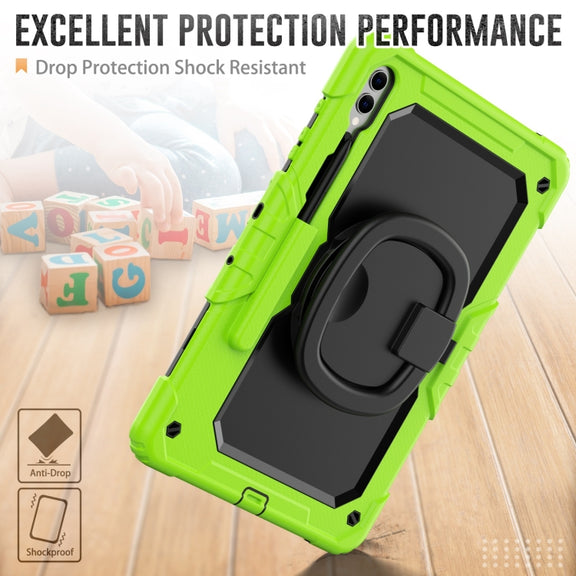 For Samsung Galaxy Tab S9+ / S10+ D Type Silicone Hybrid PC Tablet Case with Handle Holder(Yellow Green)