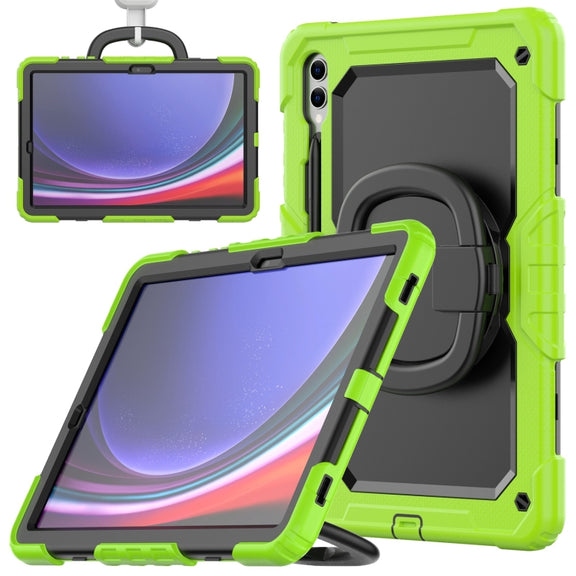 For Samsung Galaxy Tab S9+ / S10+ D Type Silicone Hybrid PC Tablet Case with Handle Holder(Yellow Green)