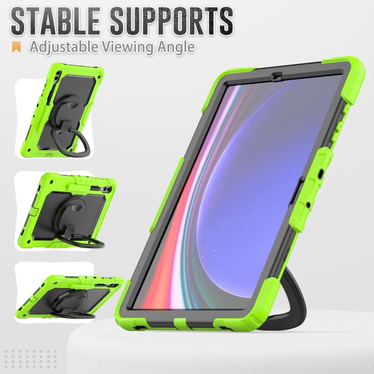 For Samsung Galaxy Tab S9+ / S10+ D Type Silicone Hybrid PC Tablet Case with Handle Holder(Yellow Green)