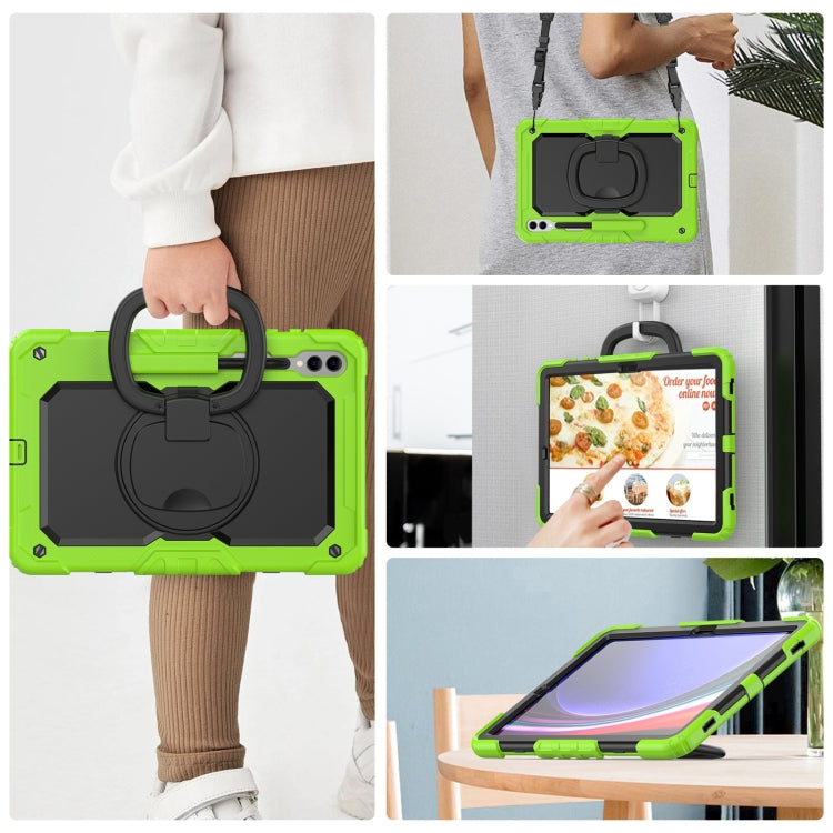 For Samsung Galaxy Tab S9+ / S10+ D Type Silicone Hybrid PC Tablet Case with Handle Holder(Yellow Green)
