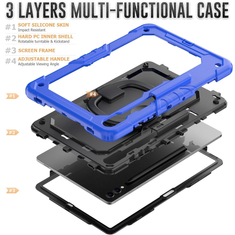 For Samsung Galaxy Tab S9+ / S10+ D Type Silicone Hybrid PC Tablet Case with Handle Holder(Blue)