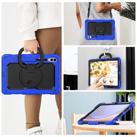For Samsung Galaxy Tab S9+ / S10+ D Type Silicone Hybrid PC Tablet Case with Handle Holder(Blue)