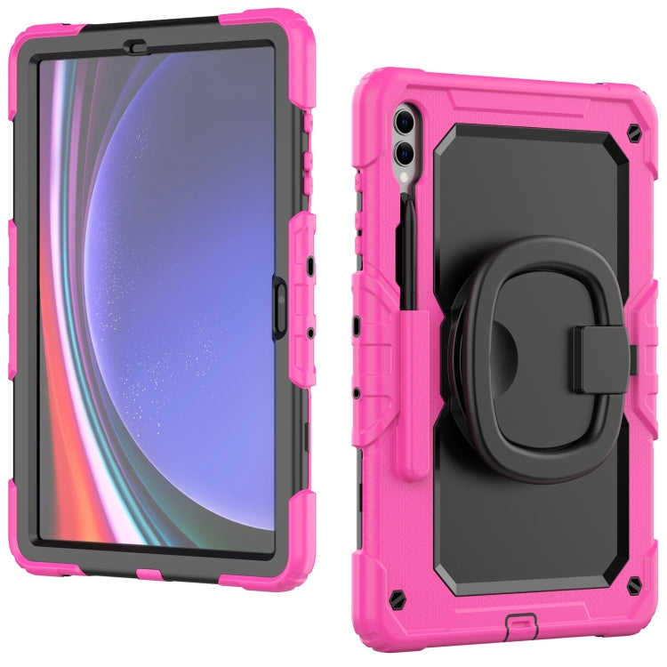 For Samsung Galaxy Tab S9+ / S10+ D Type Silicone Hybrid PC Tablet Case with Handle Holder(Rose Red)