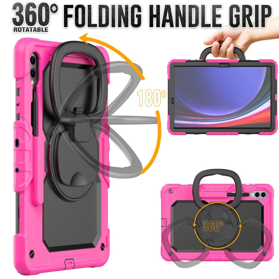 For Samsung Galaxy Tab S9+ / S10+ D Type Silicone Hybrid PC Tablet Case with Handle Holder(Rose Red)
