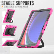For Samsung Galaxy Tab S9+ / S10+ D Type Silicone Hybrid PC Tablet Case with Handle Holder(Rose Red)