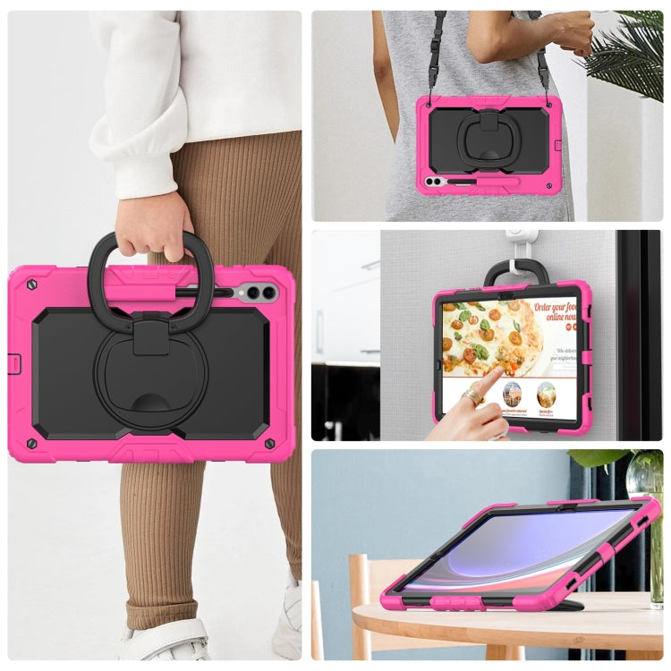 For Samsung Galaxy Tab S9+ / S10+ D Type Silicone Hybrid PC Tablet Case with Handle Holder(Rose Red)