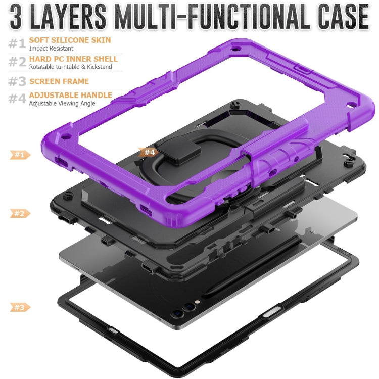 For Samsung Galaxy Tab S9+ / S10+ D Type Silicone Hybrid PC Tablet Case with Handle Holder(Purple)