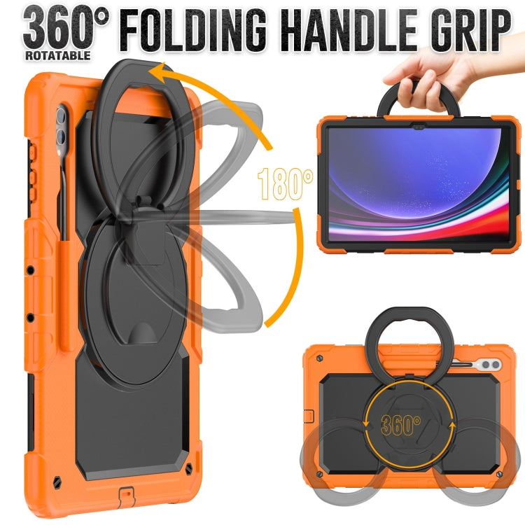 For Samsung Galaxy Tab S10 Ultra D Type Silicone Hybrid PC Tablet Case with Handle Holder(Orange)