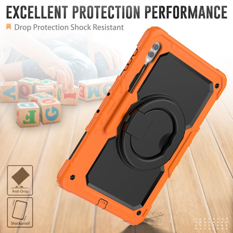For Samsung Galaxy Tab S10 Ultra D Type Silicone Hybrid PC Tablet Case with Handle Holder(Orange)