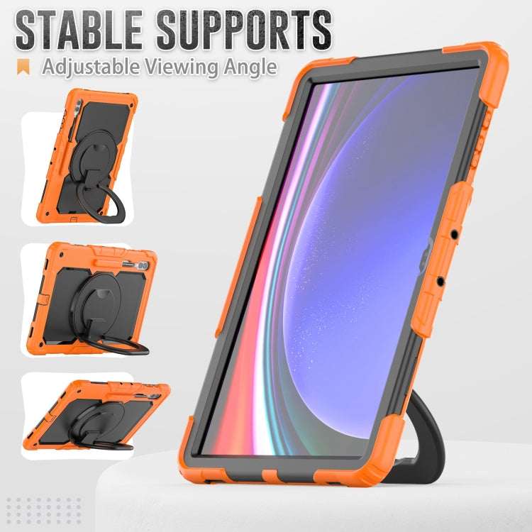 For Samsung Galaxy Tab S10 Ultra D Type Silicone Hybrid PC Tablet Case with Handle Holder(Orange)
