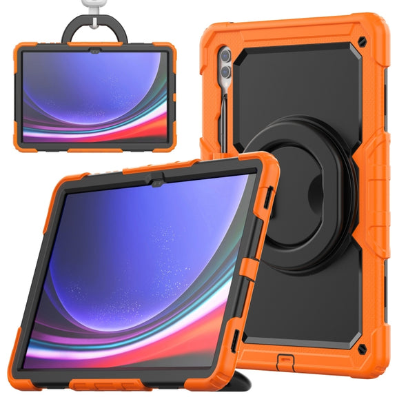 For Samsung Galaxy Tab S10 Ultra D Type Silicone Hybrid PC Tablet Case with Handle Holder(Orange)