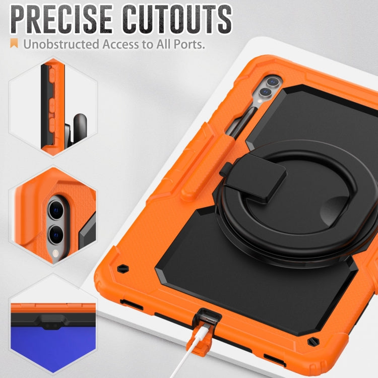 For Samsung Galaxy Tab S10 Ultra D Type Silicone Hybrid PC Tablet Case with Handle Holder(Orange)