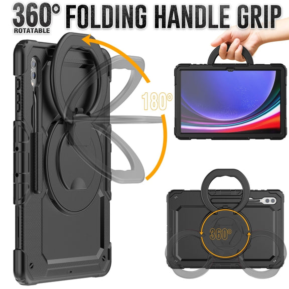 For Samsung Galaxy Tab S10 Ultra D Type Silicone Hybrid PC Tablet Case with Handle Holder(Black)