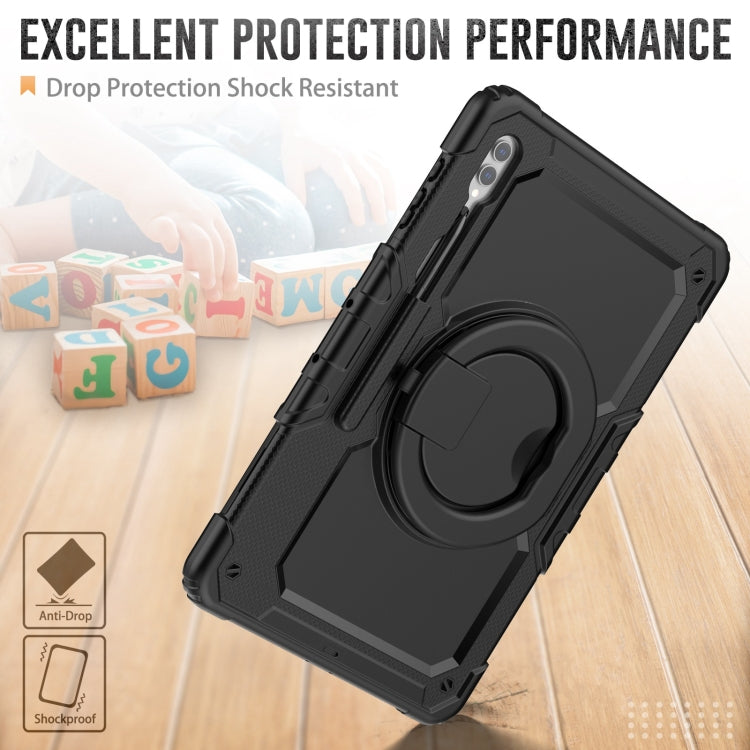 For Samsung Galaxy Tab S10 Ultra D Type Silicone Hybrid PC Tablet Case with Handle Holder(Black)