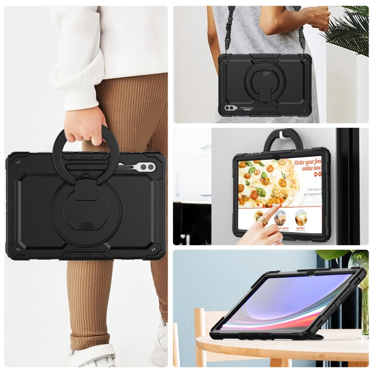 For Samsung Galaxy Tab S10 Ultra D Type Silicone Hybrid PC Tablet Case with Handle Holder(Black)