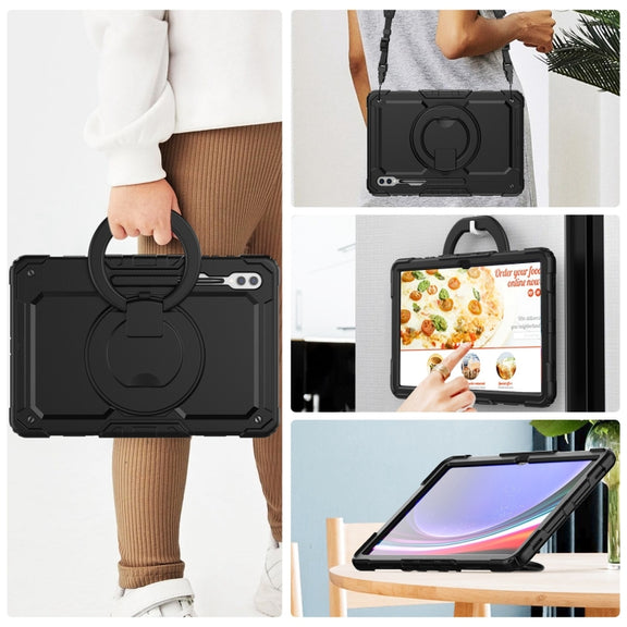 For Samsung Galaxy Tab S10 Ultra D Type Silicone Hybrid PC Tablet Case with Handle Holder(Black)
