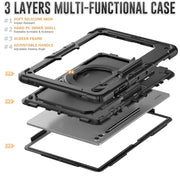 For Samsung Galaxy Tab S10 Ultra D Type Silicone Hybrid PC Tablet Case with Handle Holder(Black)