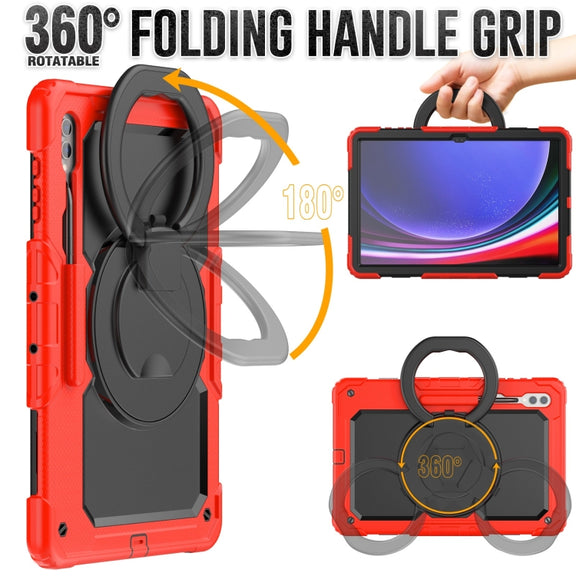 For Samsung Galaxy Tab S10 Ultra D Type Silicone Hybrid PC Tablet Case with Handle Holder(Red)