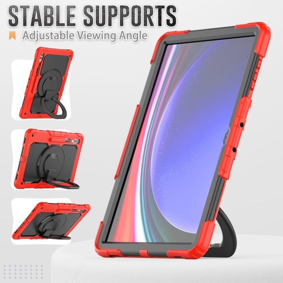 For Samsung Galaxy Tab S10 Ultra D Type Silicone Hybrid PC Tablet Case with Handle Holder(Red)