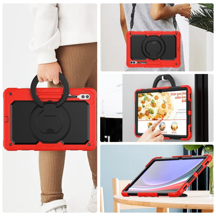 For Samsung Galaxy Tab S10 Ultra D Type Silicone Hybrid PC Tablet Case with Handle Holder(Red)