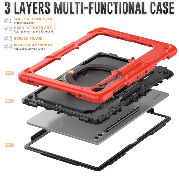 For Samsung Galaxy Tab S10 Ultra D Type Silicone Hybrid PC Tablet Case with Handle Holder(Red)