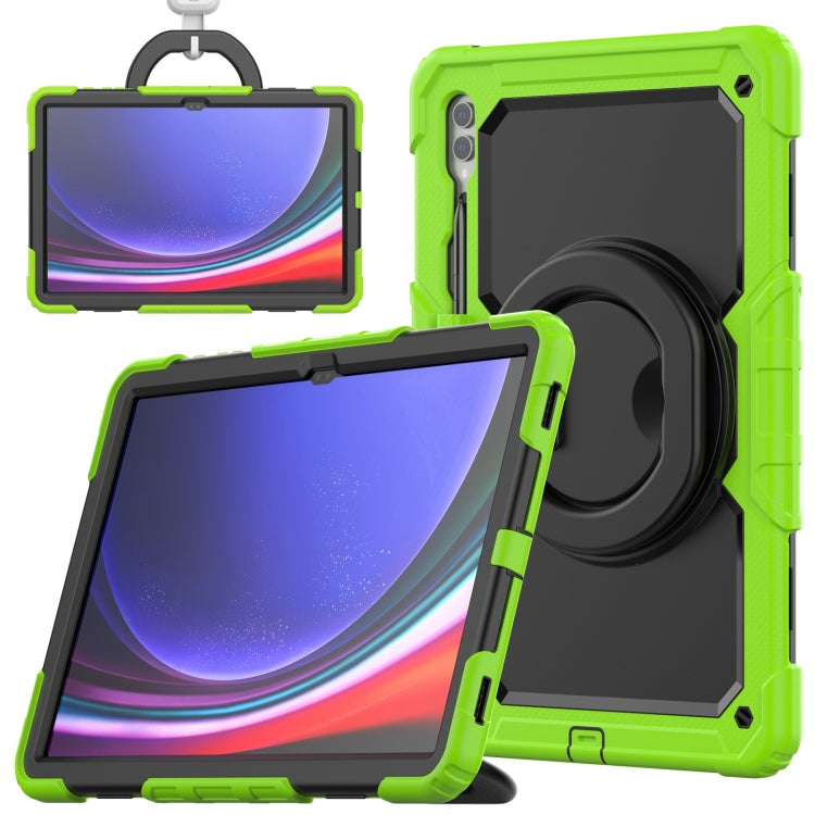 For Samsung Galaxy Tab S10 Ultra D Type Silicone Hybrid PC Tablet Case with Handle Holder(Yellow Green)