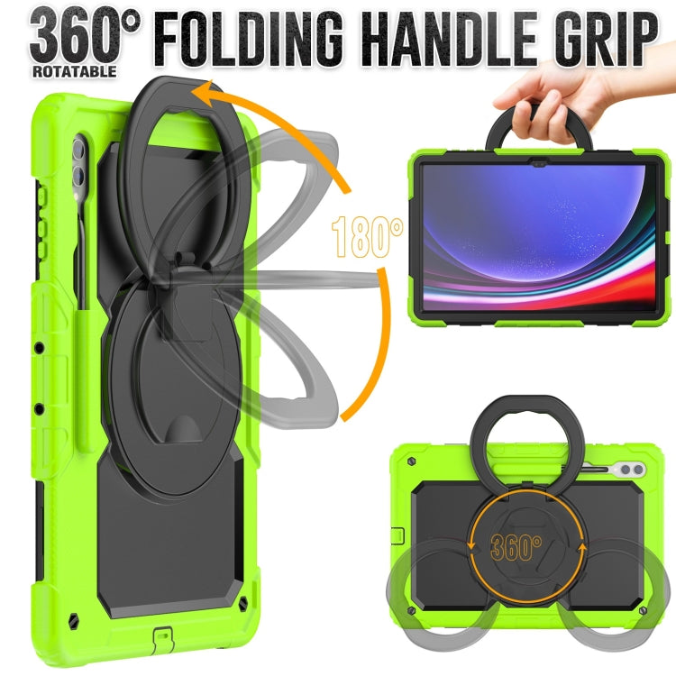 For Samsung Galaxy Tab S10 Ultra D Type Silicone Hybrid PC Tablet Case with Handle Holder(Yellow Green)