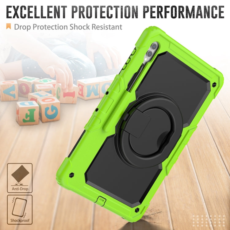 For Samsung Galaxy Tab S10 Ultra D Type Silicone Hybrid PC Tablet Case with Handle Holder(Yellow Green)