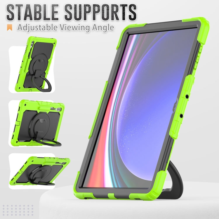 For Samsung Galaxy Tab S10 Ultra D Type Silicone Hybrid PC Tablet Case with Handle Holder(Yellow Green)