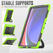 For Samsung Galaxy Tab S10 Ultra D Type Silicone Hybrid PC Tablet Case with Handle Holder(Yellow Green)