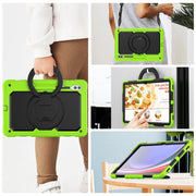 For Samsung Galaxy Tab S10 Ultra D Type Silicone Hybrid PC Tablet Case with Handle Holder(Yellow Green)